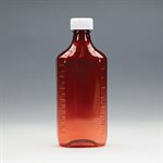 Amber Plastic Oval Medicine Bottles w / Caps, 16 oz. 50 / CS