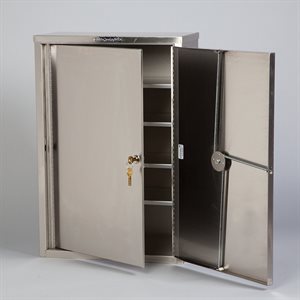 Stainless Steel Narcotic Cabinet, 2 Locks, 2 Doors, 16x24x8