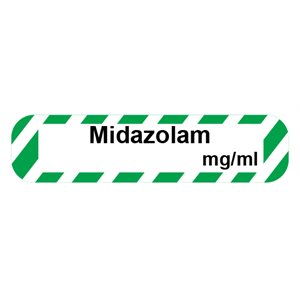 Label "Midazolam mg / ml" Black Ink / Green Stripes