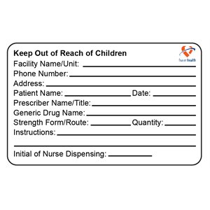 Label "Keep Out of Reach of Children" Black Ink / White with Fraser Health Logo