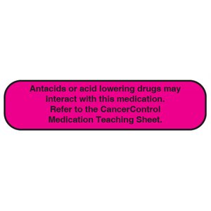 Label: Antacids or acid lowering drugs may interact with this medication...