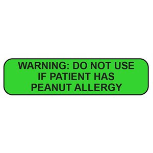 Label "WARNING: DO NOT USE IF PATIENT HAS PEANUT ALLERGY" BLACK / FL. GREEN