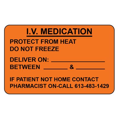Label "I.V. MEDICATION..." BLACK / FL. ORANGE