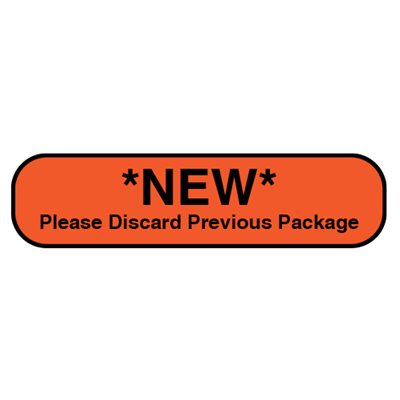 Label: "*NEW* Please Discard Previous Package"
